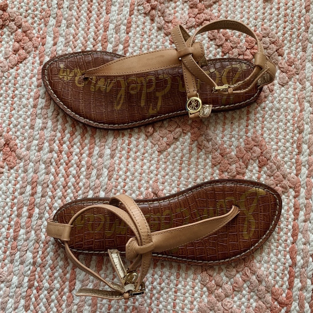 Nude Sam Edelman Galia Thong Strappy Flat Sandals 8
